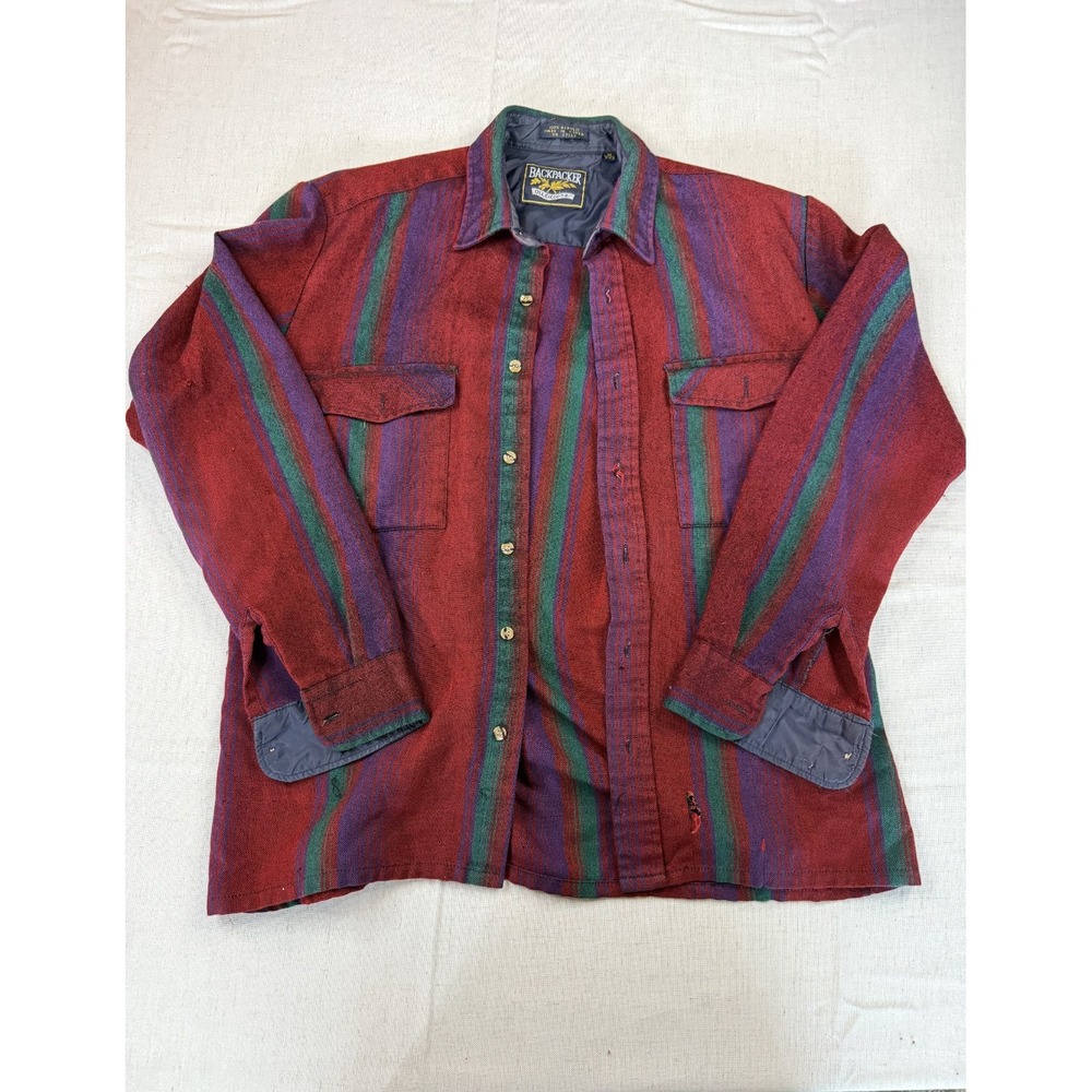Vintage 90s BackPacker Outdoors Flannel Shirt Mens M Vertical Colorblock Stripes